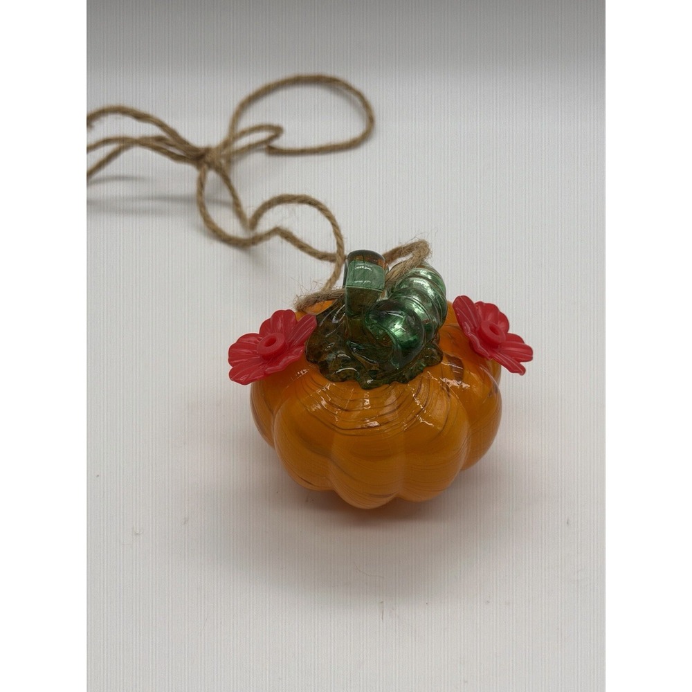 Small Glass Hummingbird Feeders for Outdoors Hanging - Hand Blown Glass Pumpkin